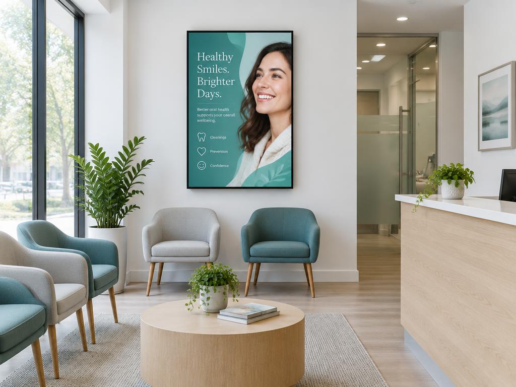 Vertical information display in a dental clinic waiting room